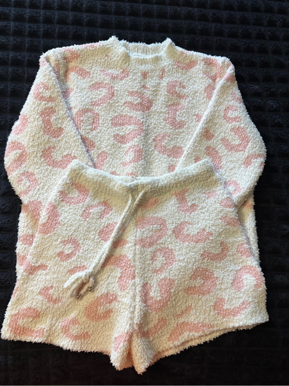 Cozy Cream and Pink Plush Sweater and Shorts Set